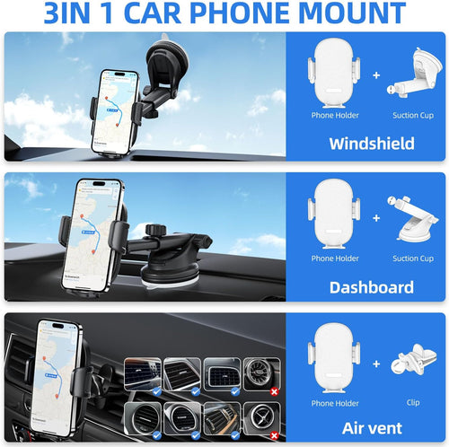 Car Phone Holder [Upgraded Suction], Car Phone Mount 360° Rotation, With Super Strong Suction,Phone Cradle for Dashboard/Windscreen/Air Vent, Phone Holder for all 4.0''-7.0'' phones black