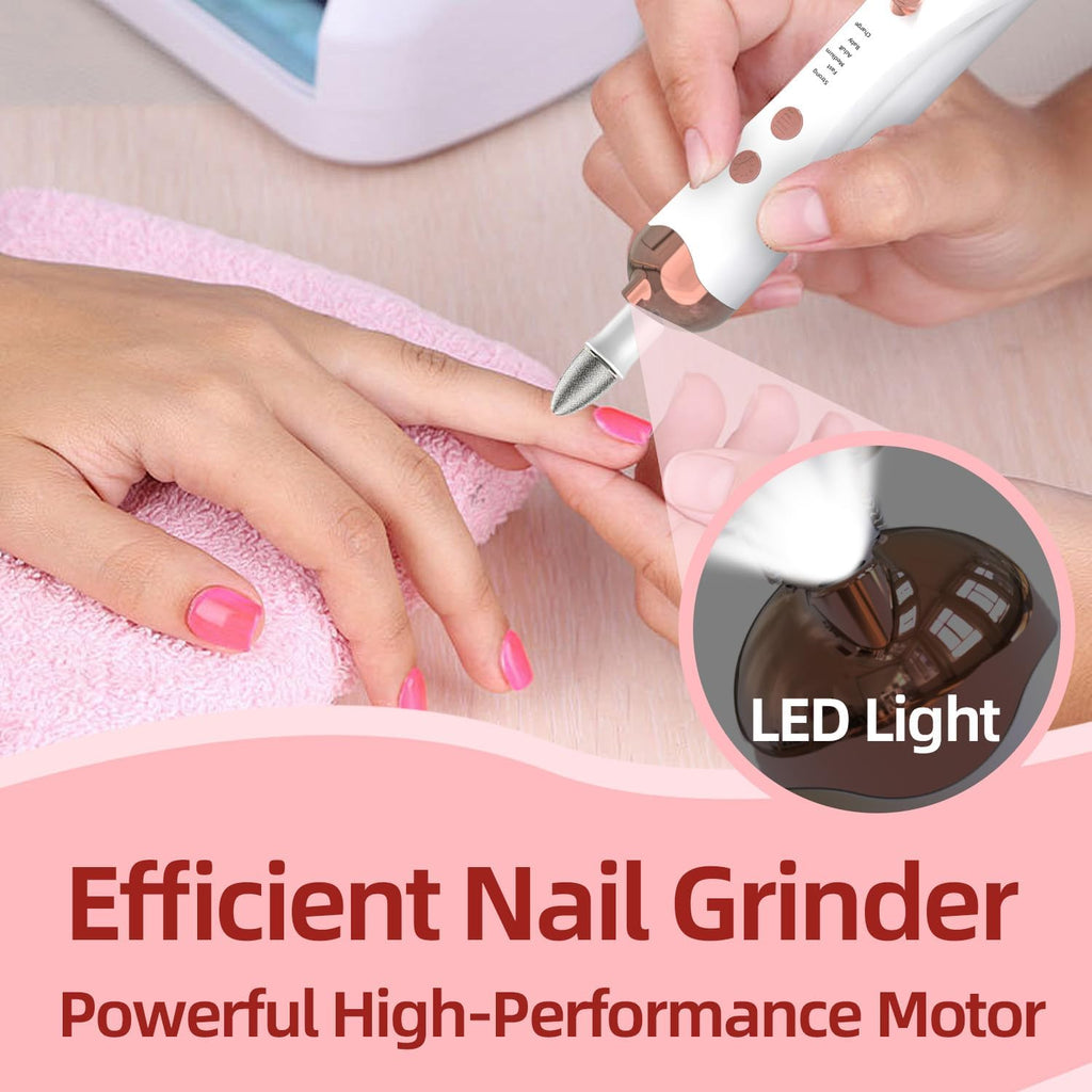Maniküre Set Elektrisch, USB Wiederaufladbar Pediküre Set Fußpflege Elektrisch Nagelfeile mit 8 Aufsätze, LED-Licht, Nagelpflege für Schöne Hände und Füße, (Weiß, Roségold) MJQ005