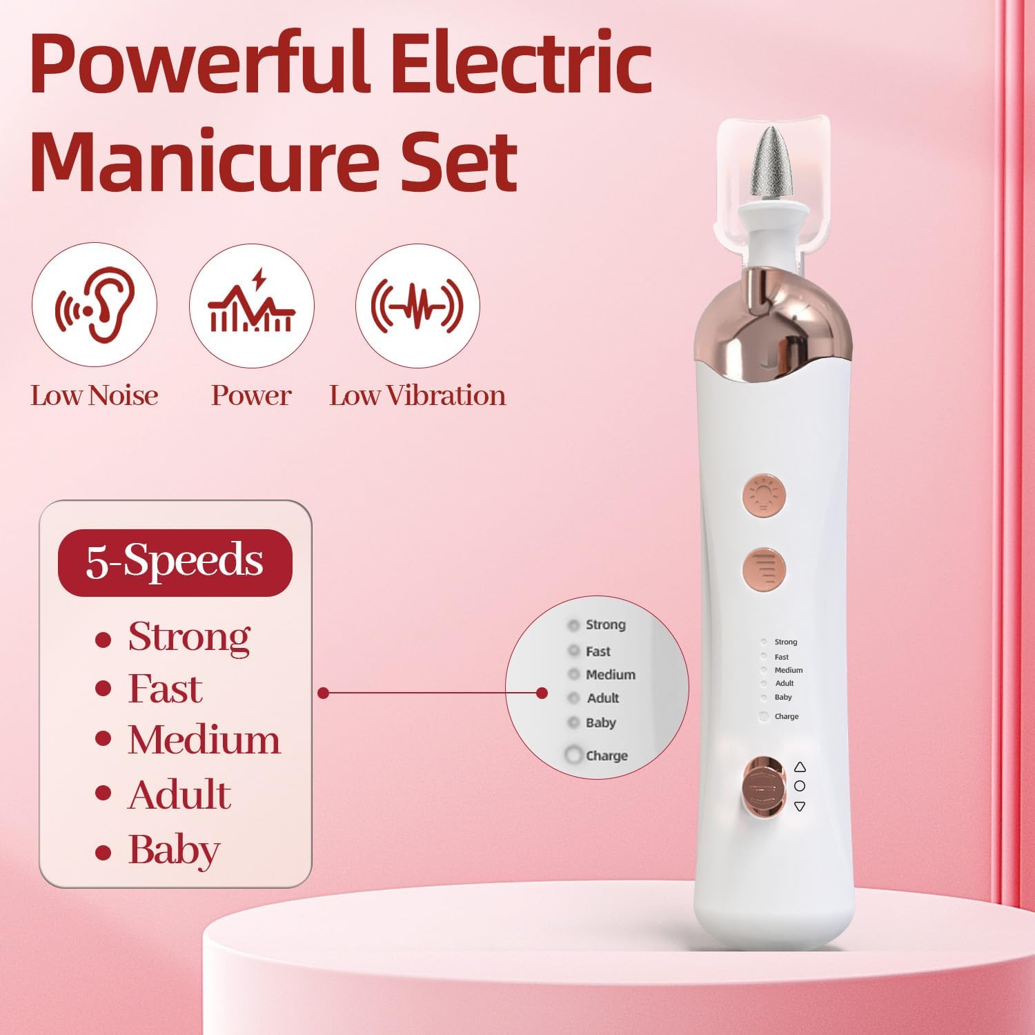 Electric Nail File, Cordless Nail Drill, Pedicure Sets for Feet with 8 Drill Bits, 5 Modes Adjustable Nail Drill, Electric Nail File for Gel/Acrylic Nails and Hard Cuticles