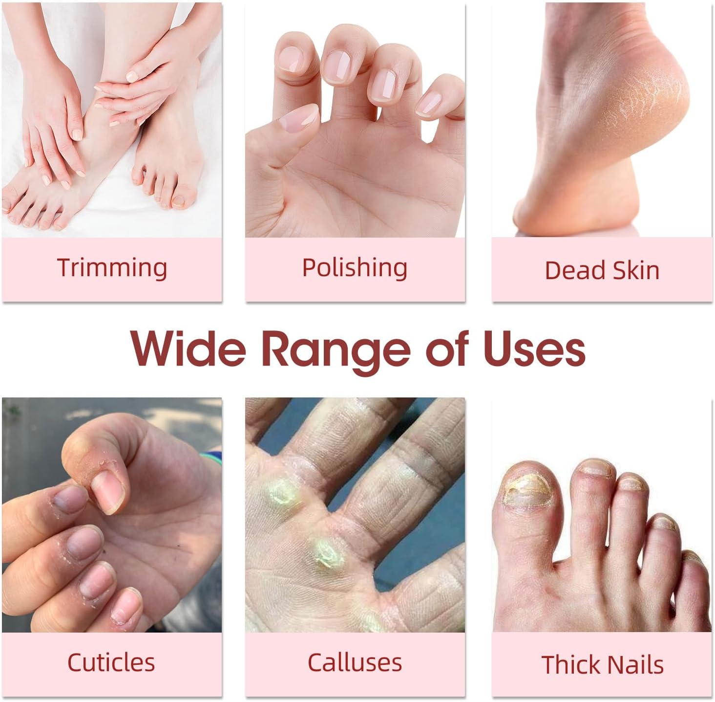 Maniküre Set Elektrisch, USB Wiederaufladbar Pediküre Set Fußpflege Elektrisch Nagelfeile mit 8 Aufsätze, LED-Licht, Nagelpflege für Schöne Hände und Füße, (Weiß, Roségold) MJQ005