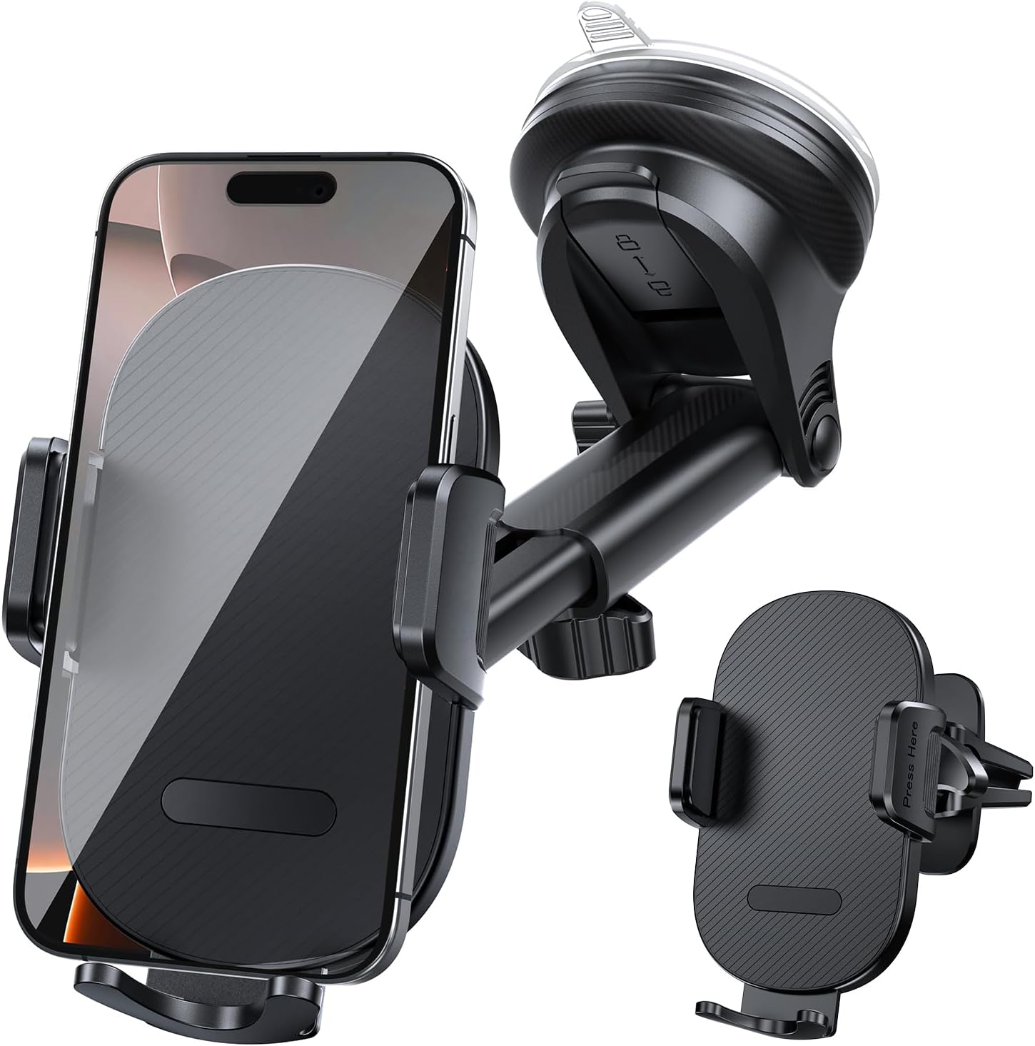 Car Phone Holder [Upgraded Suction], Car Phone Mount 360° Rotation, With Super Strong Suction,Phone Cradle for Dashboard/Windscreen/Air Vent, Phone Holder for all 4.0''-7.0'' phones black
