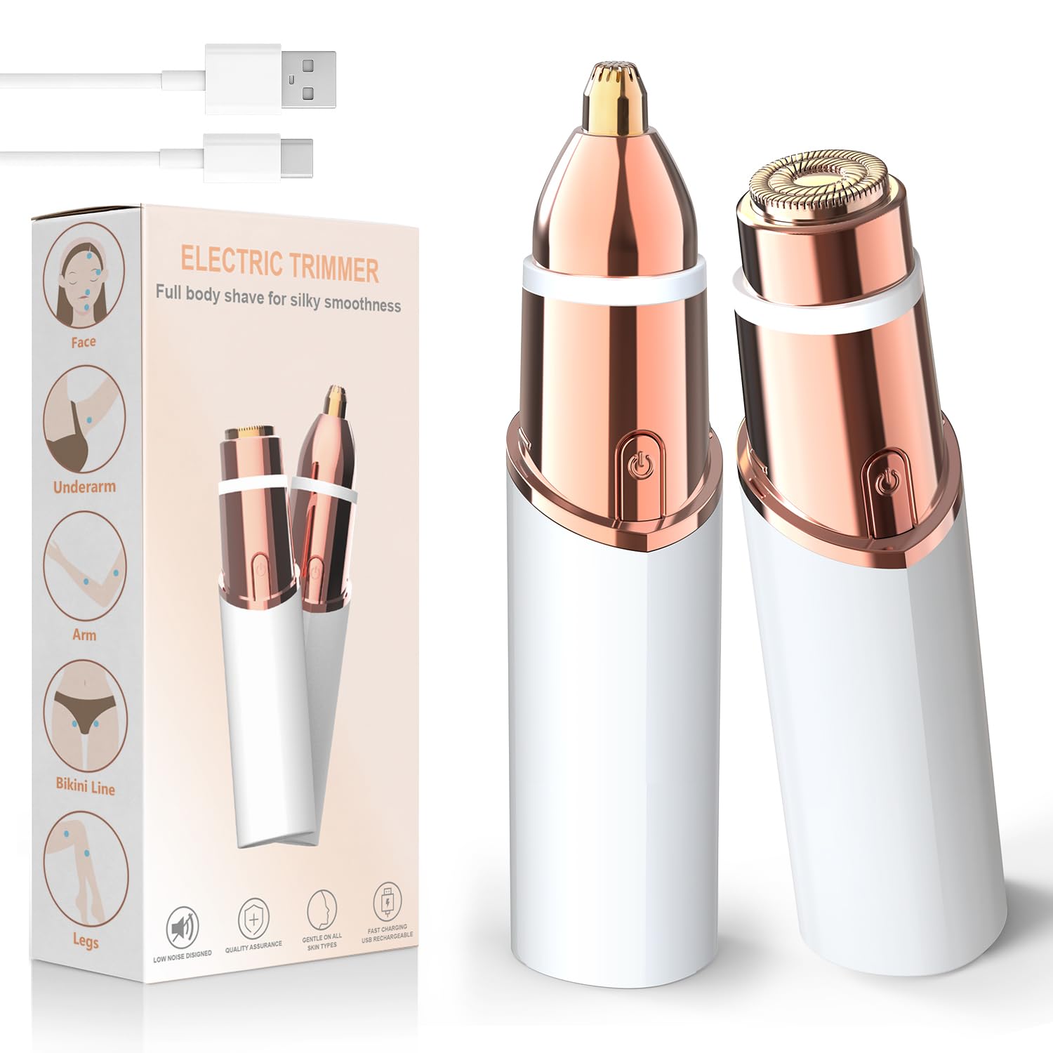 2-in-1 Women's Eyebrow Trimmer & Facial Hair Remover with LED Light - Professional Painless Precision Grooming Tool for Eyebrows, Upper Lip & Face