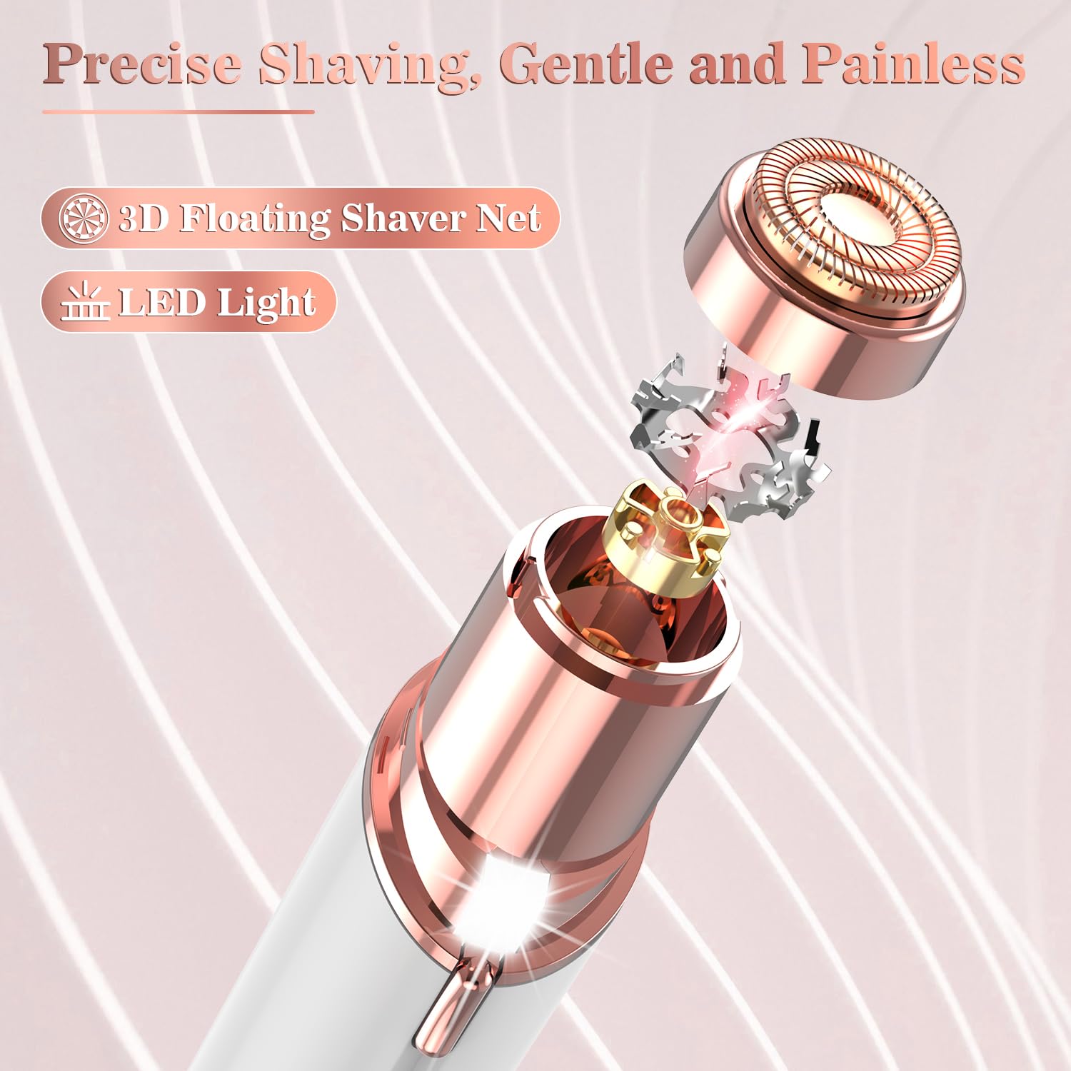 Facial Hair Remover for Women, Face Hair Trimmer, Rechargeable Women's Facial Shaver, Painless Lady Shavers for Women for Face Hair, Upper Lips, Peach Fuzz, Bikini Body-White