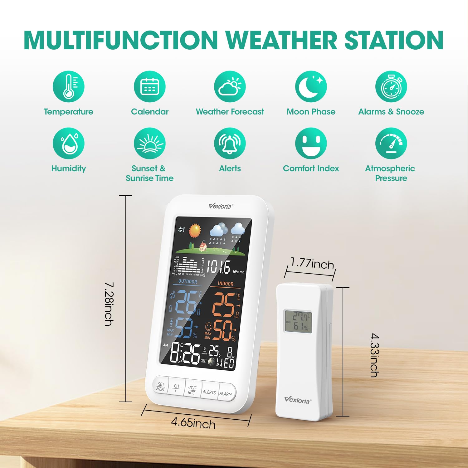 Wireless Weather Station with Outdoor Sensor, Indoor Outdoor Thermometer Hygrometer with Barometer, Weather Forecast, 100m Range, 3 Sensor Support, UK Weather Station