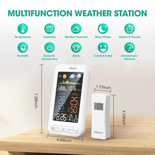 Wireless Weather Station with Outdoor Sensor, Indoor Outdoor Thermometer Hygrometer with Barometer, Weather Forecast, 100m Range, 3 Sensor Support, UK Weather Station