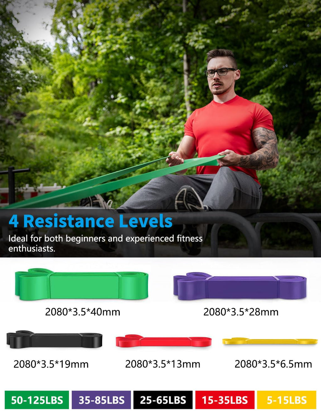 Resistance Bands, 5 Levels Resistance Pull Up Bands Set with Door Anchor, Handles, Pull Up Assistance Bands for Calisthenics, Bodyweight Training, Muscle Toning, Yoga, Stretch Mobility
