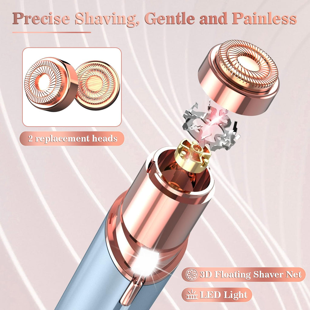 Facial Hair Remover for Women, Face Hair Trimmer with Two Replacement Blades, Rechargeable Women's Facial Shaver, Painless Lady Shavers for Women for Face Hair