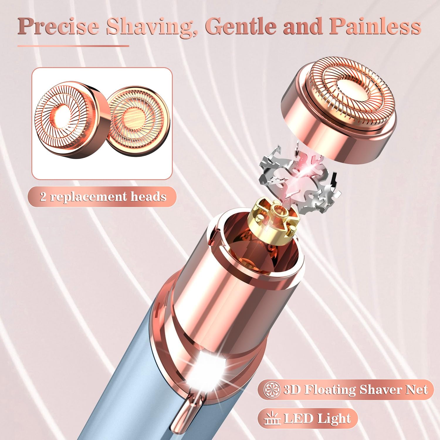 Facial Hair Remover for Women, Face Hair Trimmer with Two Replacement Blades, Rechargeable Women's Facial Shaver, Painless Lady Shavers for Women for Face Hair