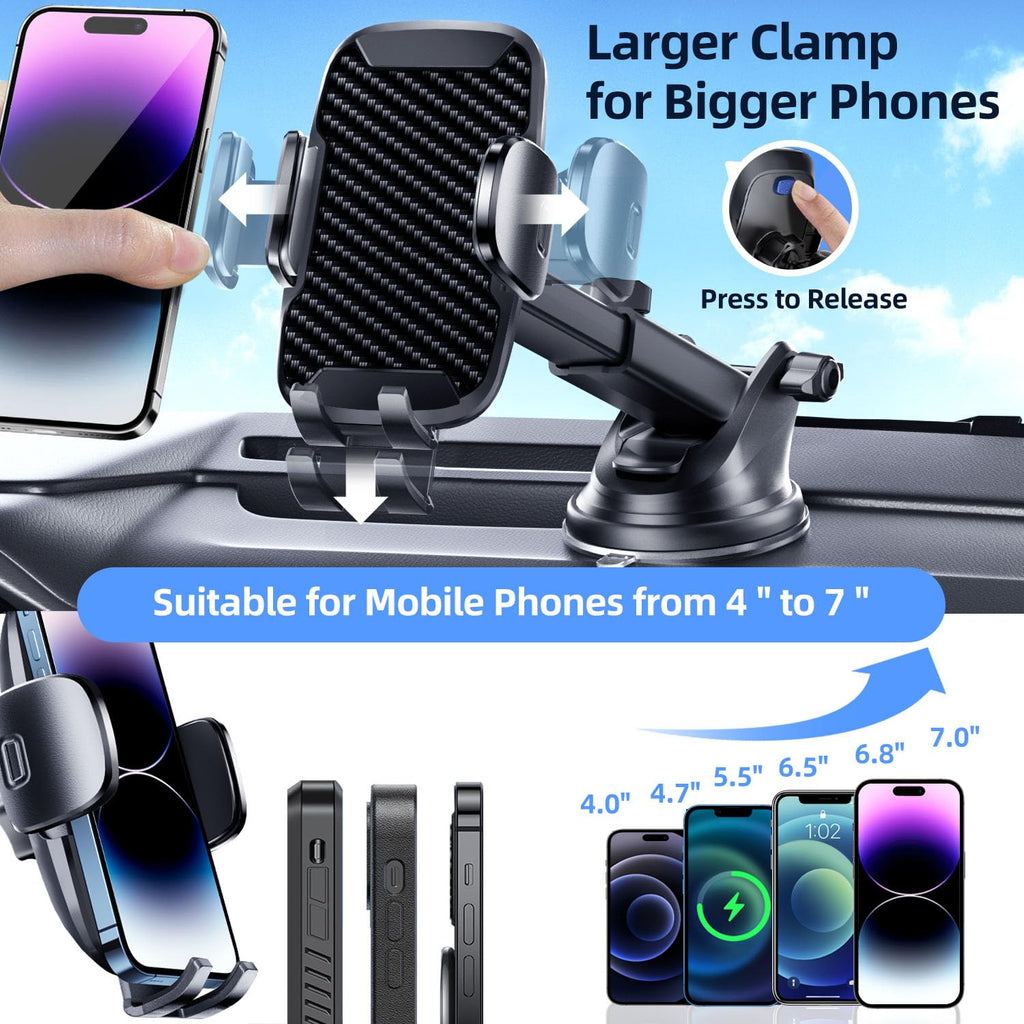 Car Phone Holder, Car Phone Mount 360° Rotation, Upgraded Version with Strong Suction Power, Phone Cradle for Dashboard/Windscreen/Air Vent, Phone Holder for all 4.0''-7.0'' Phones