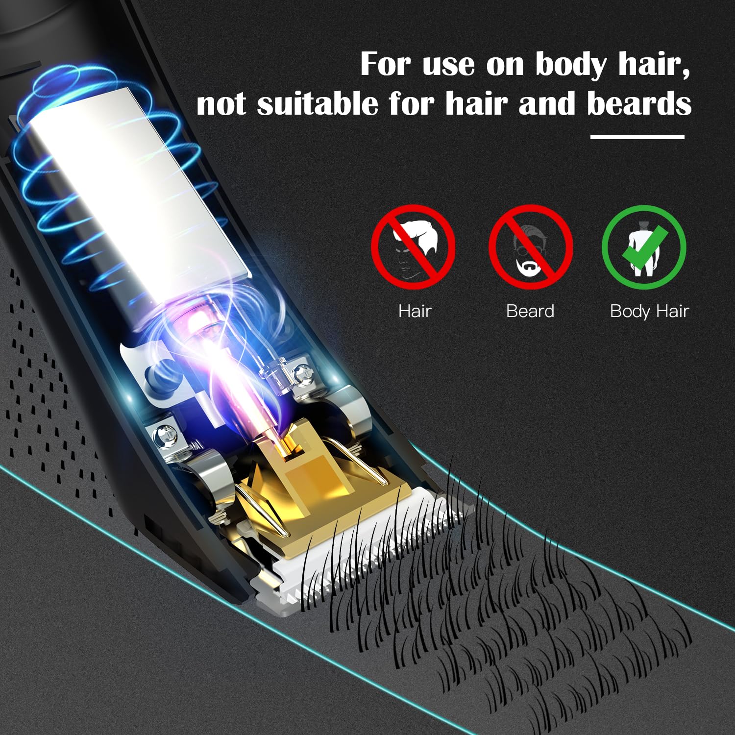 Pubic & Body Hair Trimmer for Men, Body Groomer, Electric Groin Hair Trimmer with Ceramic Blade Head, Wet/Dry Shaver with LED Light and Charging Base（Black）