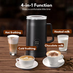 Elektrischer Milchaufschäumer 4-in-1, automatischer Milchaufschäumer 580 ml, leiser Betrieb, für heißen und kalten Milchaufschäumer, großes Fassungsvermögen, für Latte Macchiato, Kaffee und Schokolade HE2 (Schwarz) 