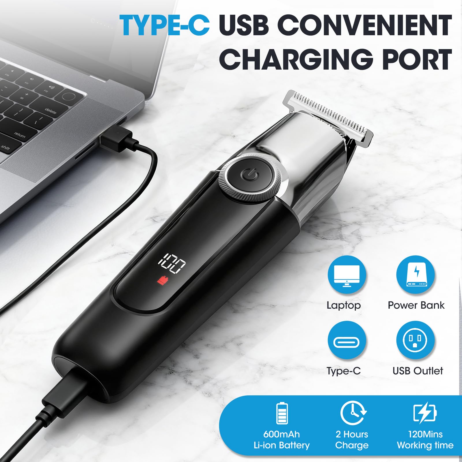 Hair Clippers and Beard Trimmer for Men, All-in-One Waterproof Electric Razor & Nose Hair Trimmer with LED Display, Rechargeable Cordless Face & Body Grooming Kit