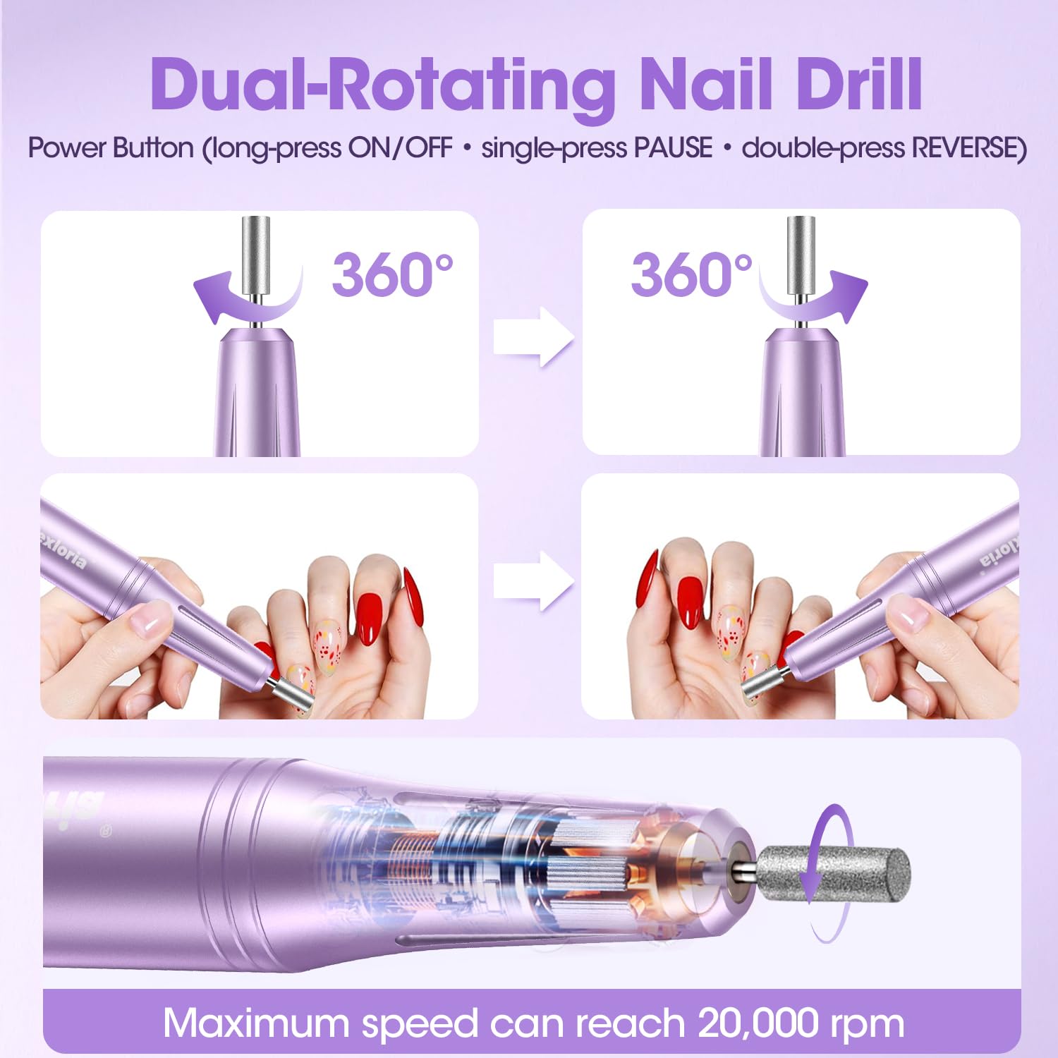Electric Nail File, Cordless Nail Drill, Pedicure Sets for Feet, Nail Drill, Electric Nail File for Gel/Acrylic Nails and Hard Cuticles