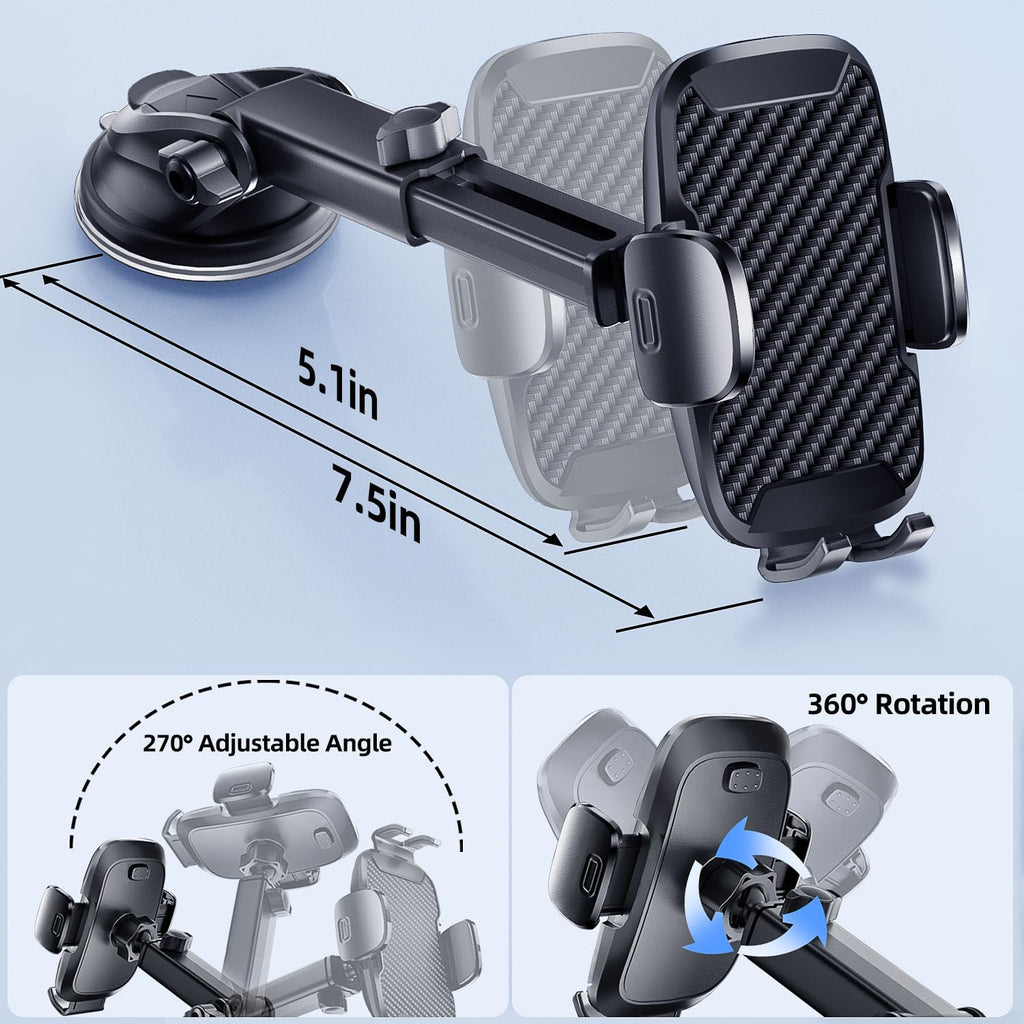 Car Phone Holder, Car Phone Mount 360° Rotation, Upgraded Version with Strong Suction Power, Phone Cradle for Dashboard/Windscreen/Air Vent, Phone Holder for all 4.0''-7.0'' Phones