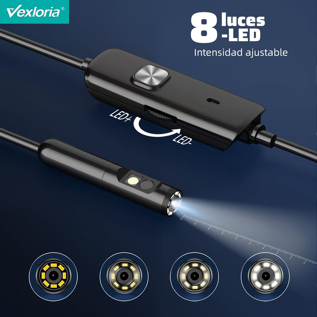 Caméra d'inspection endoscopique, caméra endoscopique HD 1920p, endoscope pour mobile avec sonde de 7,9 mm et 8 LED, caméra d'inspection de canalisations étanche IP68 pour Android et iPhone (5 m) 