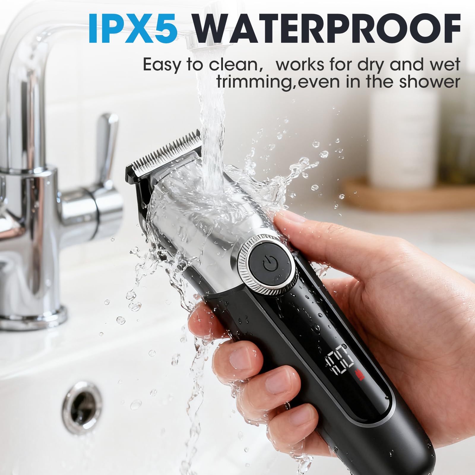 Hair Clippers and Beard Trimmer for Men, All-in-One Waterproof Electric Razor & Nose Hair Trimmer with LED Display, Rechargeable Cordless Face & Body Grooming Kit