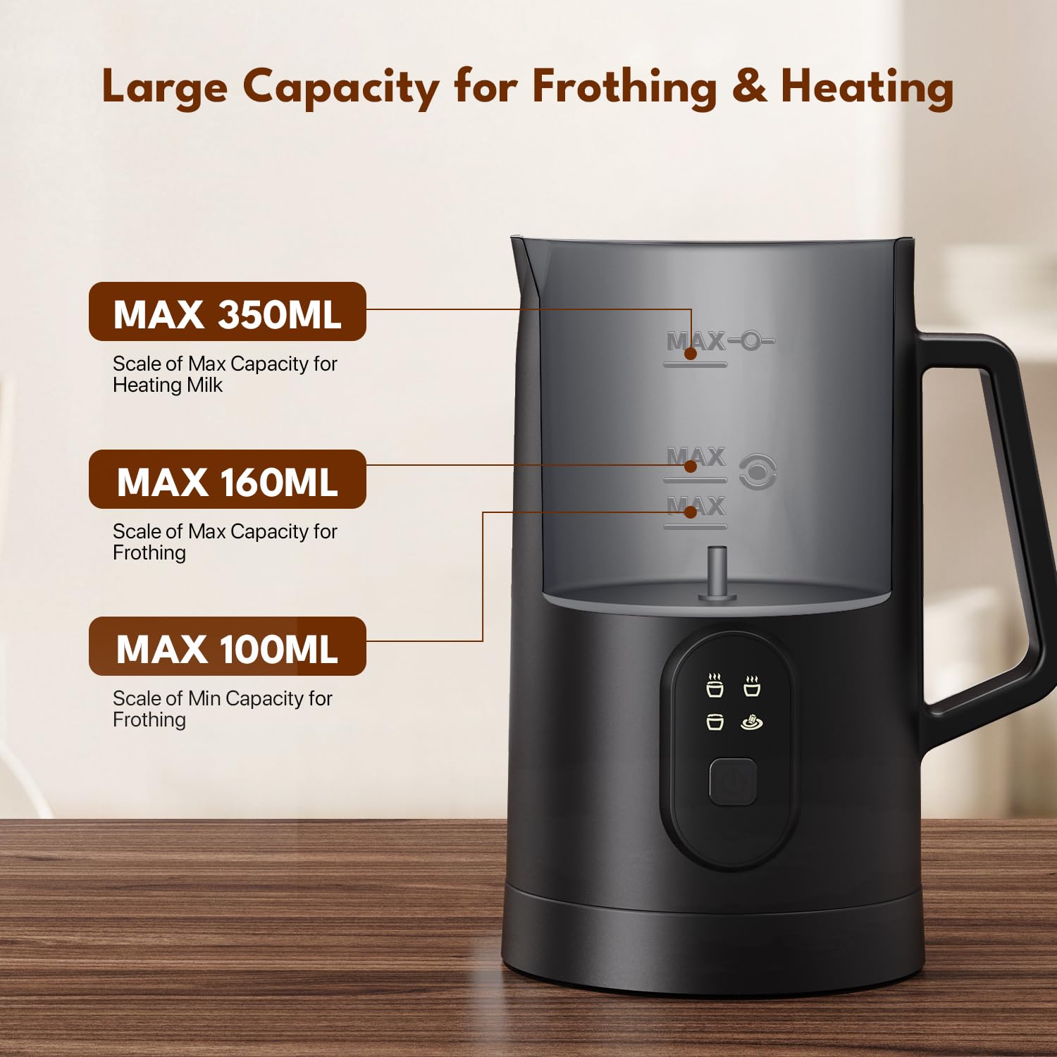 4-in-1 Milk Frother, 580ml Automatic Hot and Cold Milk Frother and Warmer, Electric Milk Frother for Latte, Cappuccino, Chocolate XZR1