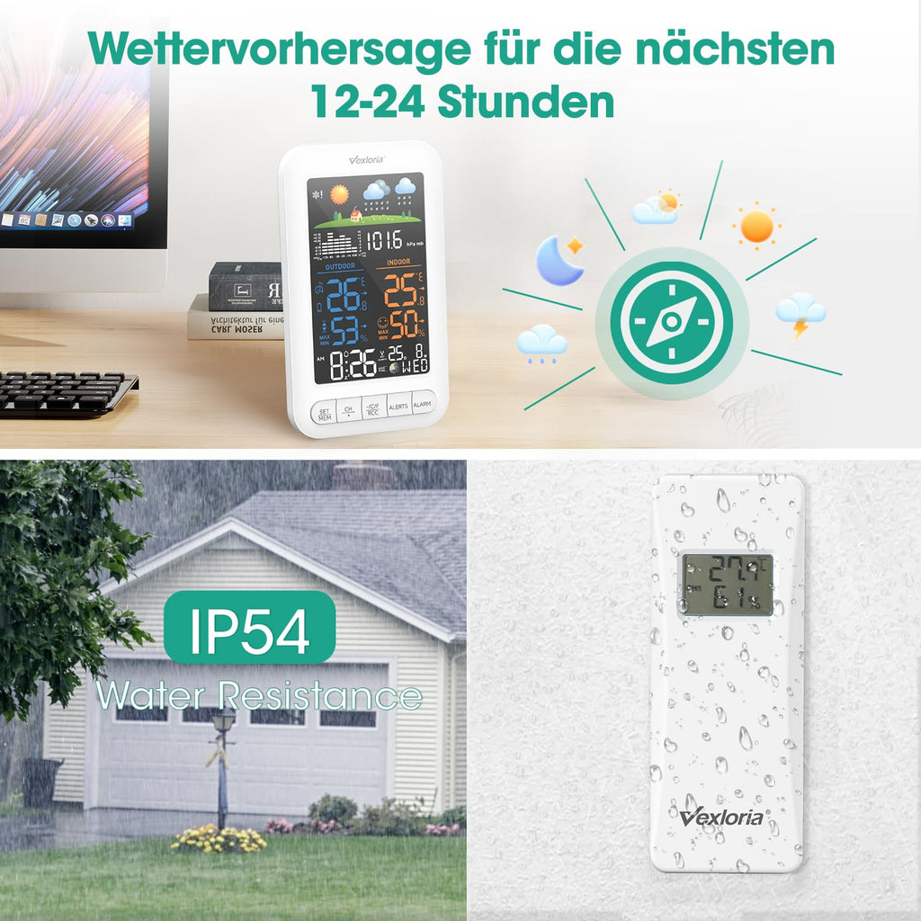 EstacióN MeteorolóGica InaláMbrica Con Sensor Exterior, Radio Reloj Digital Dcf, TermóMetro De Interior, HigróMetro De Interior, Pronosticador Del Tiempo, Actualizar VersióN Blanco