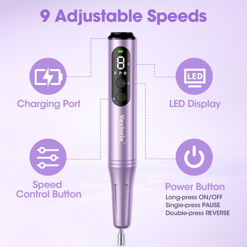 Electric Nail File, Cordless Nail Drill, Pedicure Sets for Feet, Nail Drill, Electric Nail File for Gel/Acrylic Nails and Hard Cuticles