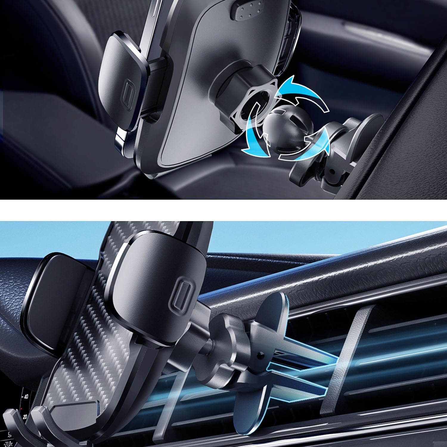 Car Phone Holder, Car Phone Mount 360° Rotation, Upgraded Version with Strong Suction Power, Phone Cradle for Dashboard/Windscreen/Air Vent, Phone Holder for all 4.0''-7.0'' Phones