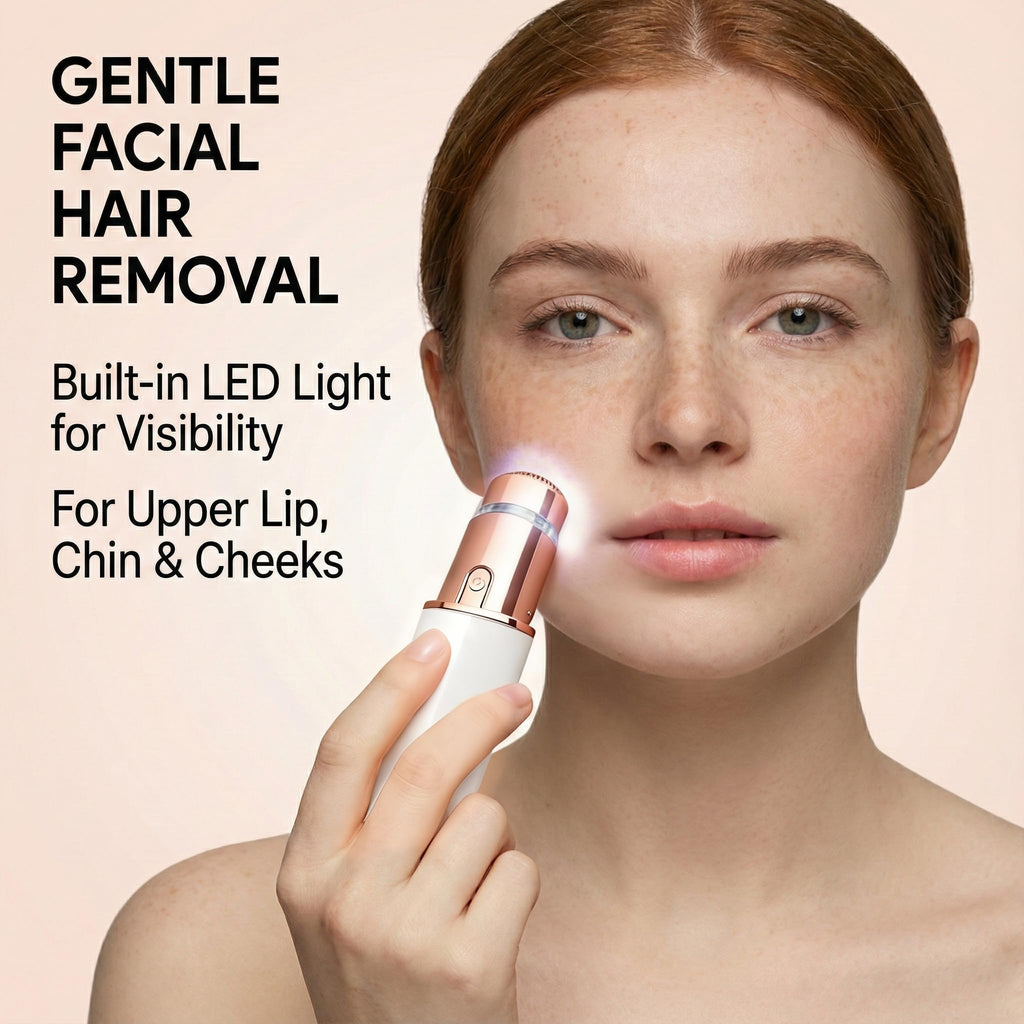 Rasuradora Facial Mujer Recortadora de Cejas Electrica, Afeitadora Eléctrica 2 en 1 Para El Rostro con Luz LED, Barbilla, Mejillas y Cejas Regalo Mujer