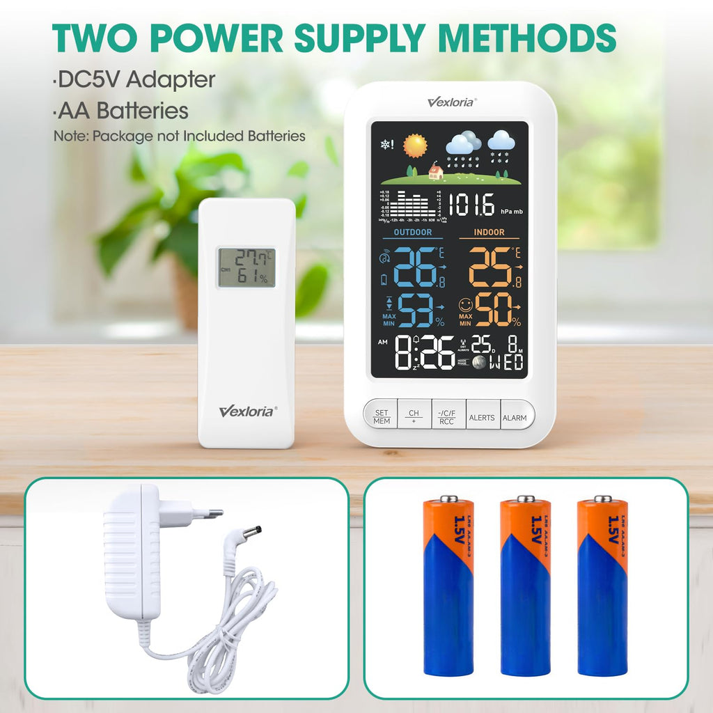EstacióN MeteorolóGica InaláMbrica Con Sensor Exterior, Radio Reloj Digital Dcf, TermóMetro De Interior, HigróMetro De Interior, Pronosticador Del Tiempo, Actualizar VersióN Blanco