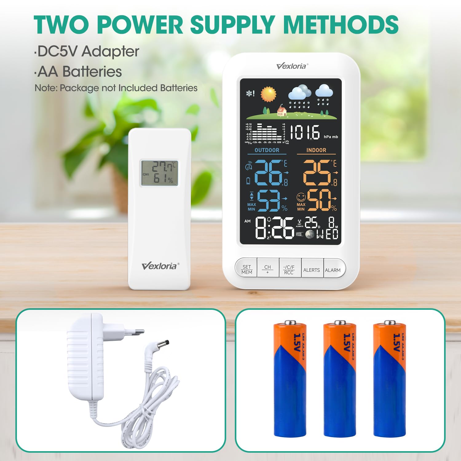 EstacióN MeteorolóGica InaláMbrica Con Sensor Exterior, Radio Reloj Digital Dcf, TermóMetro De Interior, HigróMetro De Interior, Pronosticador Del Tiempo, Actualizar VersióN Blanco