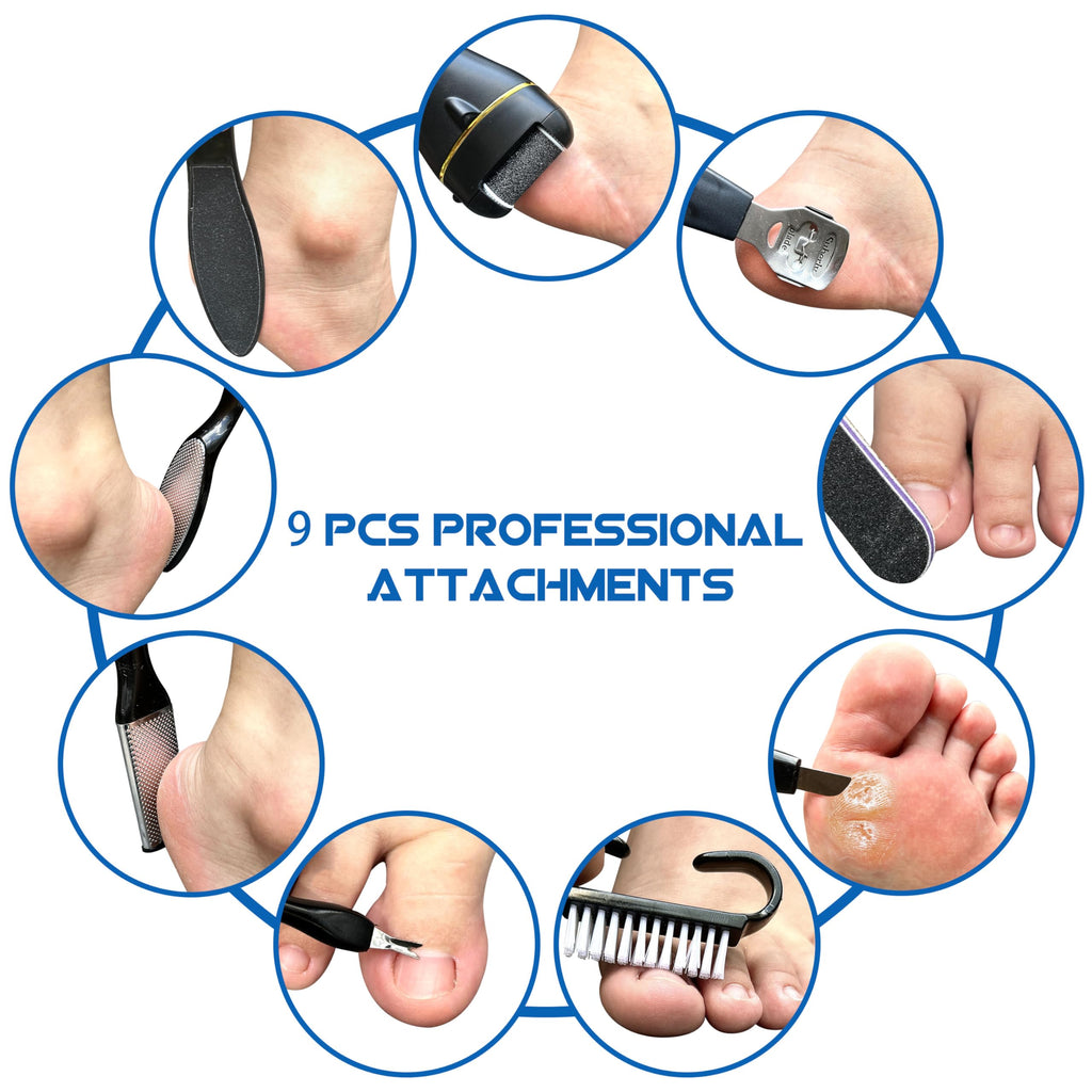 Lima Electrica Pies Durezas, Lima elétrica pies con LED y 3 Cabezales de Recambio Foot File 2 Velocidades, Pedicura Profesional Pies Kit para Pies Callos Pies Eliminar