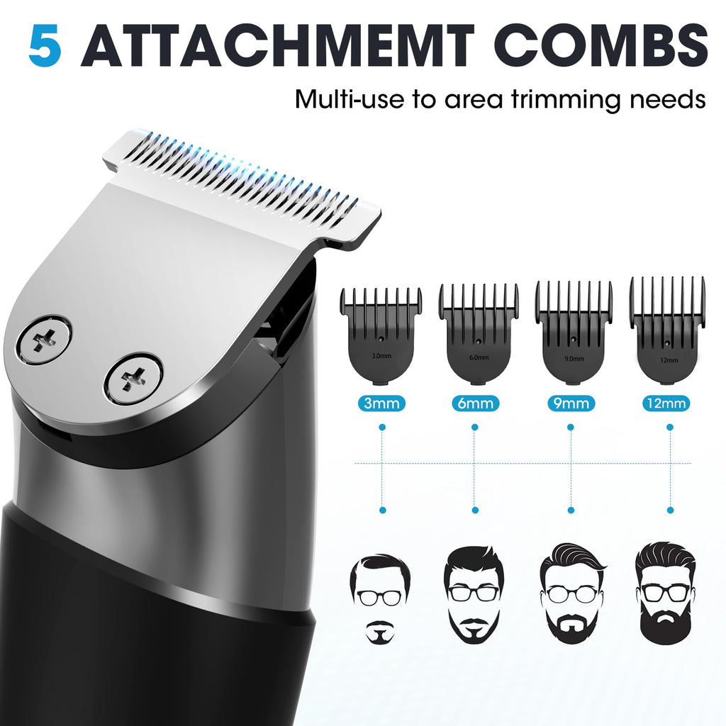 Hair Clippers and Beard Trimmer for Men, All-in-One Waterproof Electric Razor & Nose Hair Trimmer with LED Display, Rechargeable Cordless Face & Body Grooming Kit