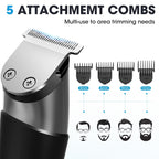Hair Clippers and Beard Trimmer for Men, All-in-One Waterproof Electric Razor & Nose Hair Trimmer with LED Display, Rechargeable Cordless Face & Body Grooming Kit