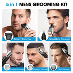Hair Clippers and Beard Trimmer for Men, All-in-One Waterproof Electric Razor & Nose Hair Trimmer with LED Display, Rechargeable Cordless Face & Body Grooming Kit