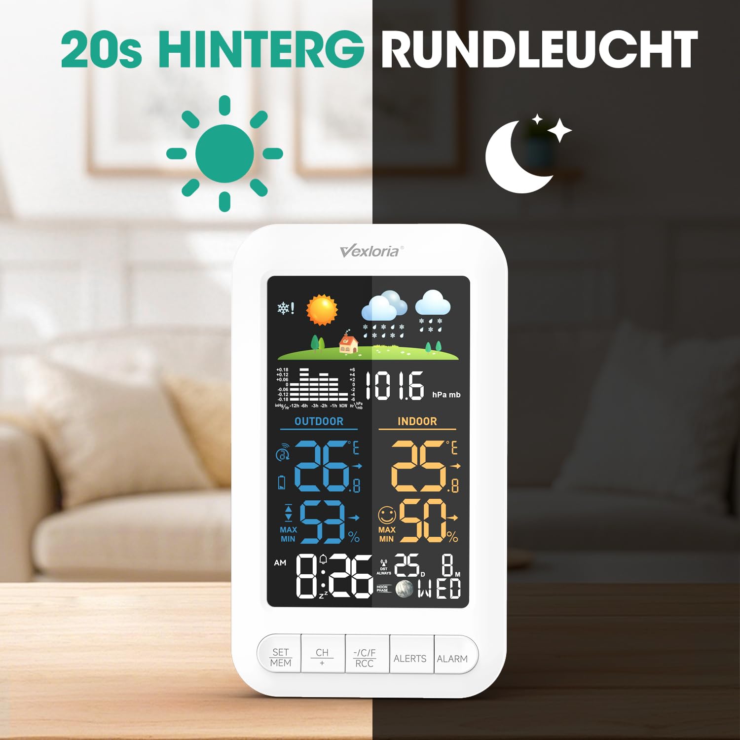 Wireless Weather Station with Outdoor Sensor, Indoor Outdoor Thermometer Hygrometer with Barometer, Weather Forecast, 100m Range, 3 Sensor Support, UK Weather Station