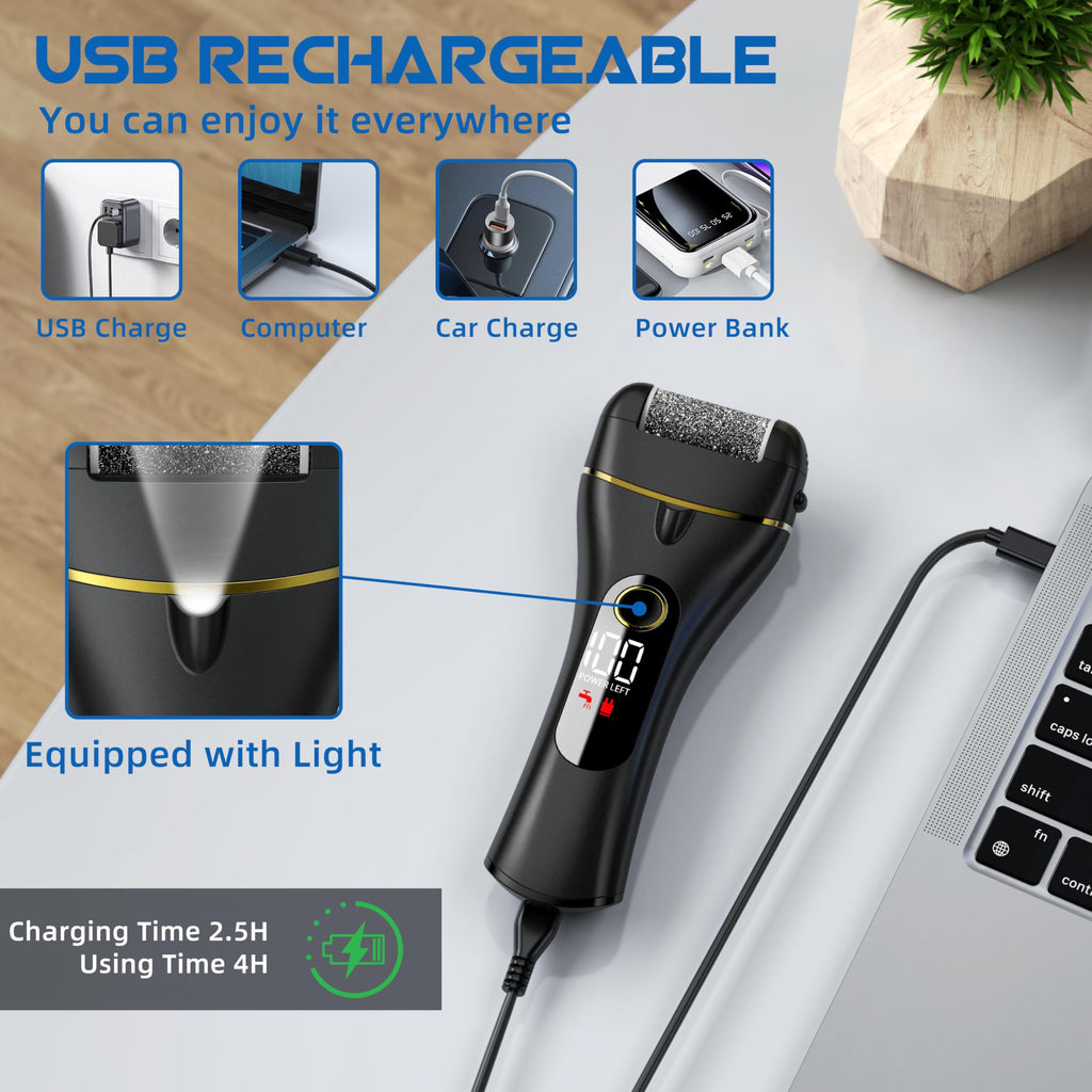 Lima Electrica Pies Durezas, Lima elétrica pies con LED y 3 Cabezales de Recambio Foot File 2 Velocidades, Pedicura Profesional Pies Kit para Pies Callos Pies Eliminar