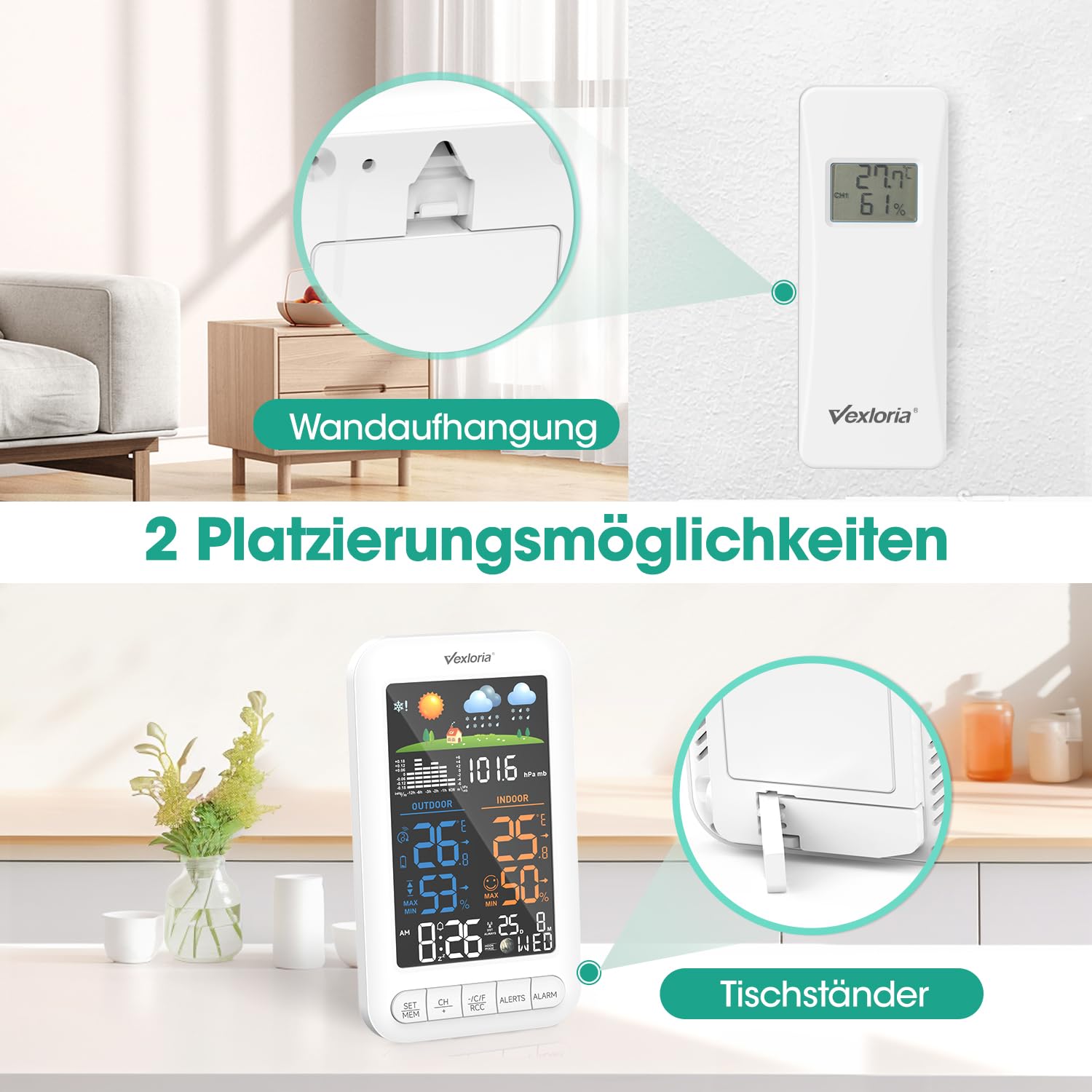 EstacióN MeteorolóGica InaláMbrica Con Sensor Exterior, Radio Reloj Digital Dcf, TermóMetro De Interior, HigróMetro De Interior, Pronosticador Del Tiempo, Actualizar VersióN Blanco