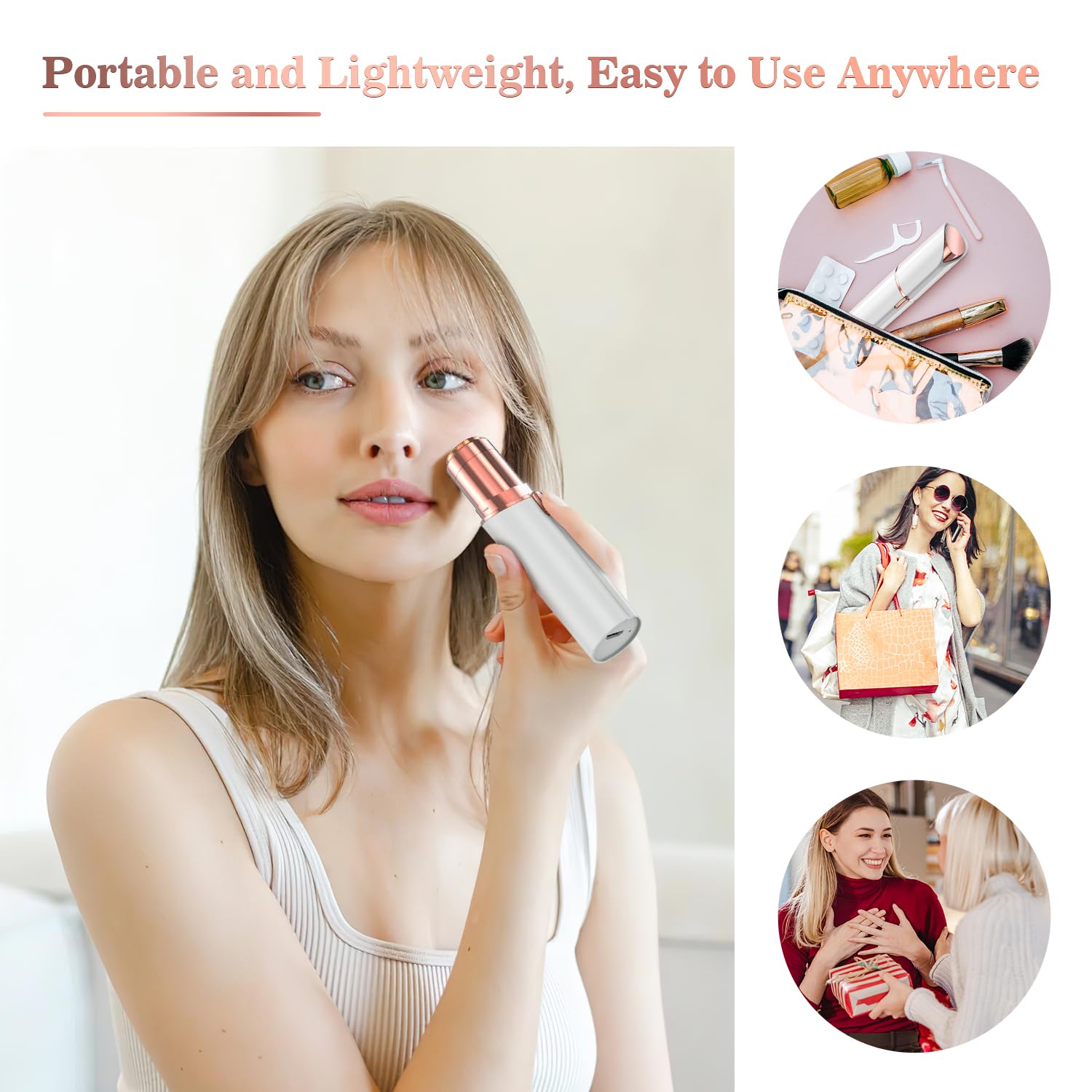 Facial Hair Remover for Women, Face Hair Trimmer, Rechargeable Women's Facial Shaver, Painless Lady Shavers for Women for Face Hair, Upper Lips, Peach Fuzz, Bikini Body-White