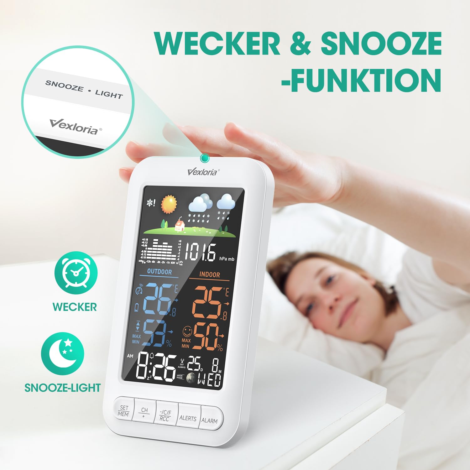 EstacióN MeteorolóGica InaláMbrica Con Sensor Exterior, Radio Reloj Digital Dcf, TermóMetro De Interior, HigróMetro De Interior, Pronosticador Del Tiempo, Actualizar VersióN Blanco